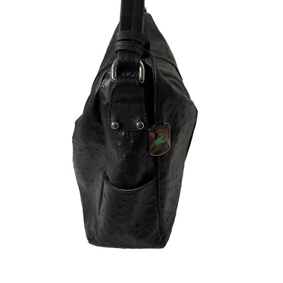 Furla Soho Hobo Bag Leather Shoulder Top Handle Ostrich Embossed $398 Black EUC - Picture 13 of 13